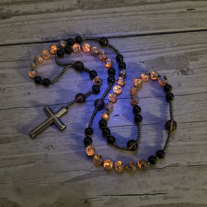 Natural Obsidian Yooperlite RosaryNecklace, UV Reactive EnergyProtection Healing Crystal