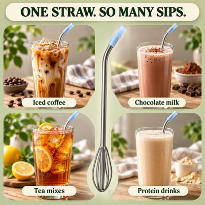 🥤 2 PACK 2-in-1 Stainless Steel Whisk Straw | Mix & Sip (24oz Cup Size)