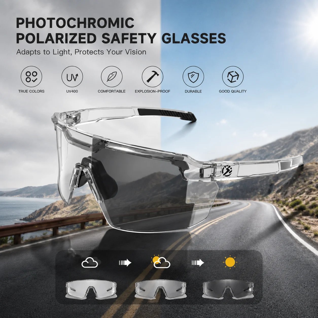 Photochromic Polarized Safety Glasses: UV400 Impact-Resistant Sports & Work Eyewear