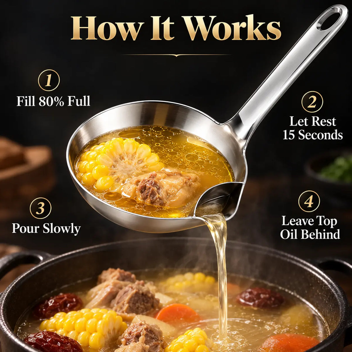 2 Counts Stainless Steel Oil Separator Ladle, Mirror Polished Surface 🥄