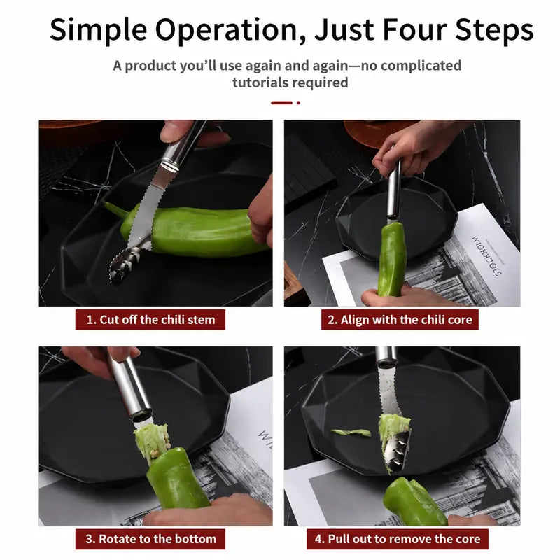 Stainless Steel Pepper Corer Seed Remover Tool, Chili Bell Pepper Core Deseeder 🌶️