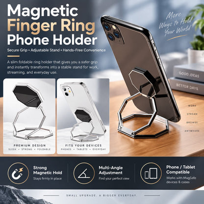 Octagonal Foldable Metal Phone Ring Stand | Magnetic Car Mount Compatible