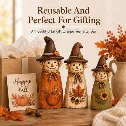 Hand-Carved Vintage Scarecrow Fall Decor Set