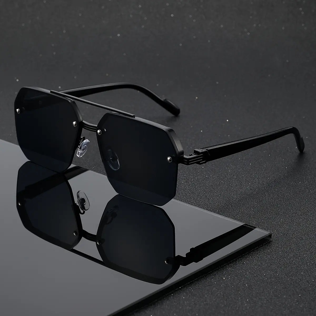 Unisex Retro Square Sunglasses, Polycarbonate Semi-Rimless Double Beam 🕶️