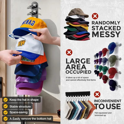 🧢Hat Rack for Wall – Baseball Cap Organizer Holds Up to 20 Hats