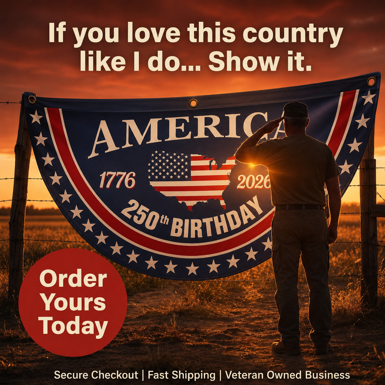 Honor Your American Pride🔥Handcrafted by Veterans - 250th Anniversary USA Fan Flag🎖️
