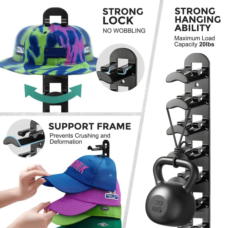 🧢Hat Rack for Wall – Baseball Cap Organizer Holds Up to 20 Hats