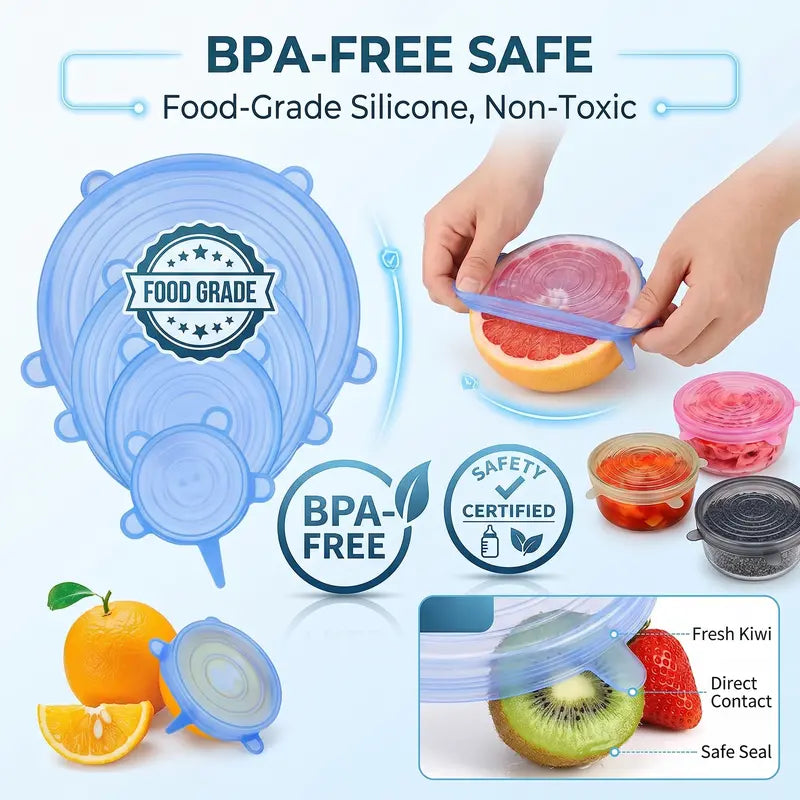 Universal Reusable Silicone Lids – 6 PCS Pack 🥡