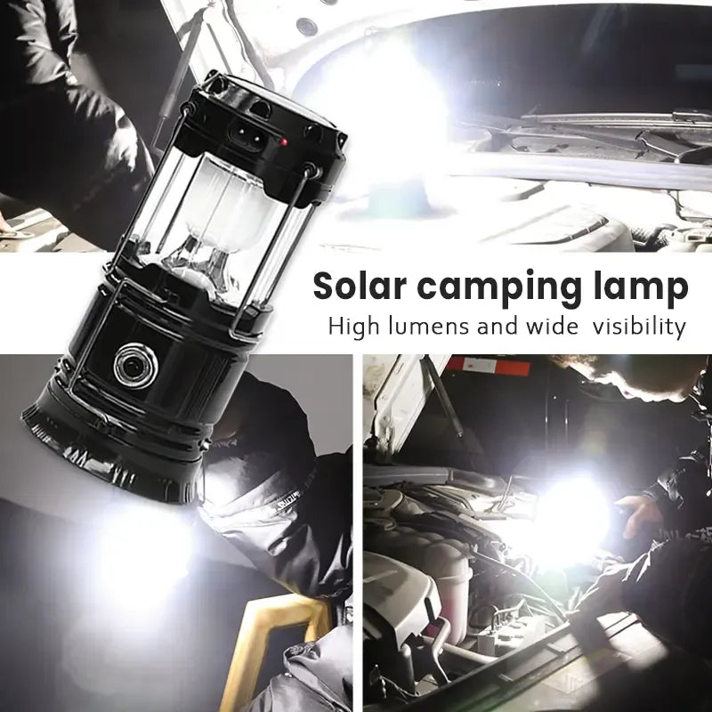 Foldable LED Camping Lantern with Solar & USB-C Charging and Flashlight Mode