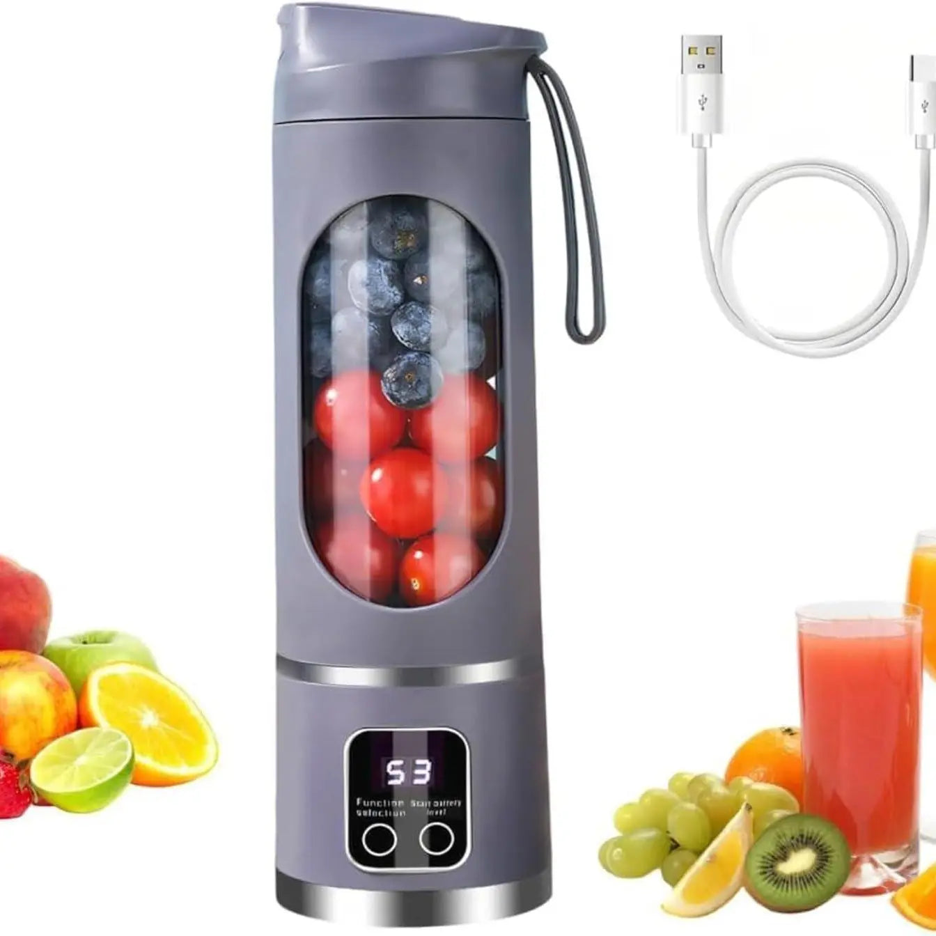 Portable 15.22 Oz USB Rechargeable Personal Blender with LED Display🥤