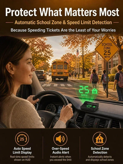 🚗Head-Up Display Car GPS Digital Speedometer – Traffic Light Countdown & Red Light Camera Alert HUD, Universal Driver Safety Warning Device to Avoid Tickets for City Driving