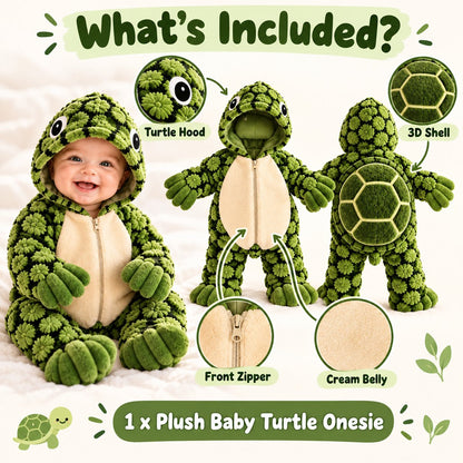 Little Turtle Plush 3D Shell Baby Onesie – Cute Hooded Cozy Romper！！！