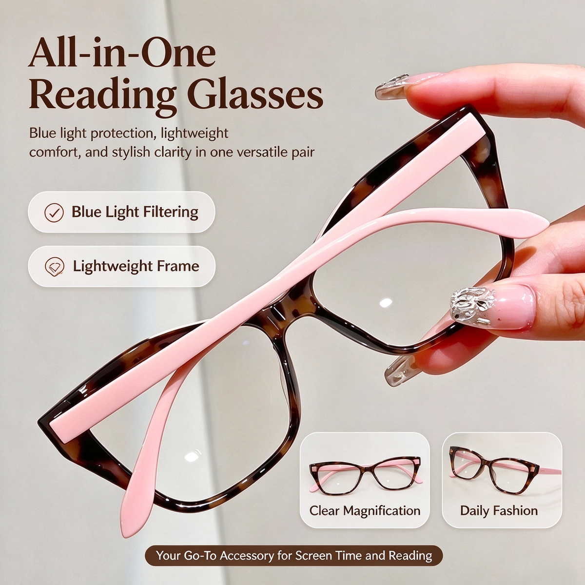 Women's Elegant Cat-Eye Metal Frame Reading Glasses - Plain Color-Blocked 👓