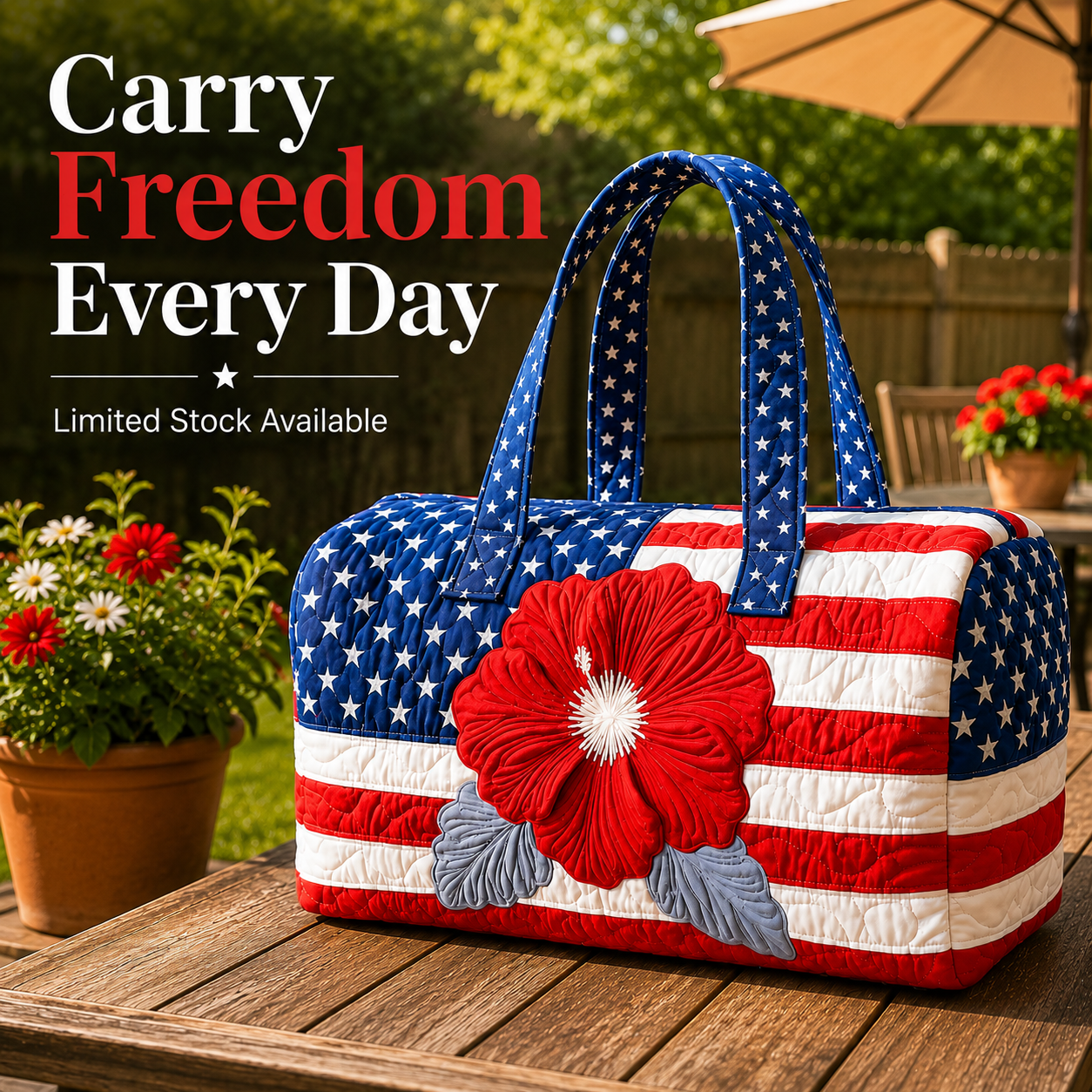 Patriotic Flag Quilted Weekender Travel Duffle Bag👜