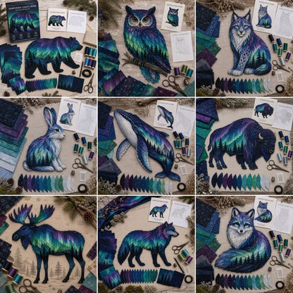 🔥HOT SALES 50% OFF - 🐻Northern Lights Wildlife DIY Patchwork Kit | Aurora Layered Fabric Art, Beginner Sewing Decor & Handmade Nature Gift