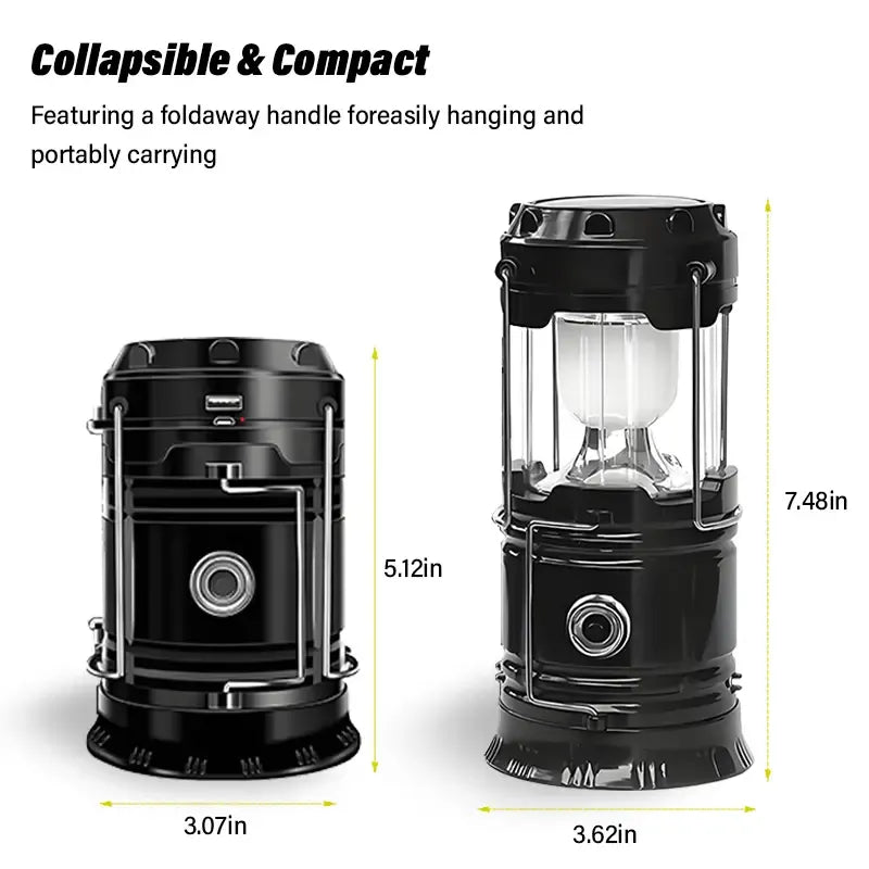 Foldable LED Camping Lantern with Solar & USB-C Charging and Flashlight Mode
