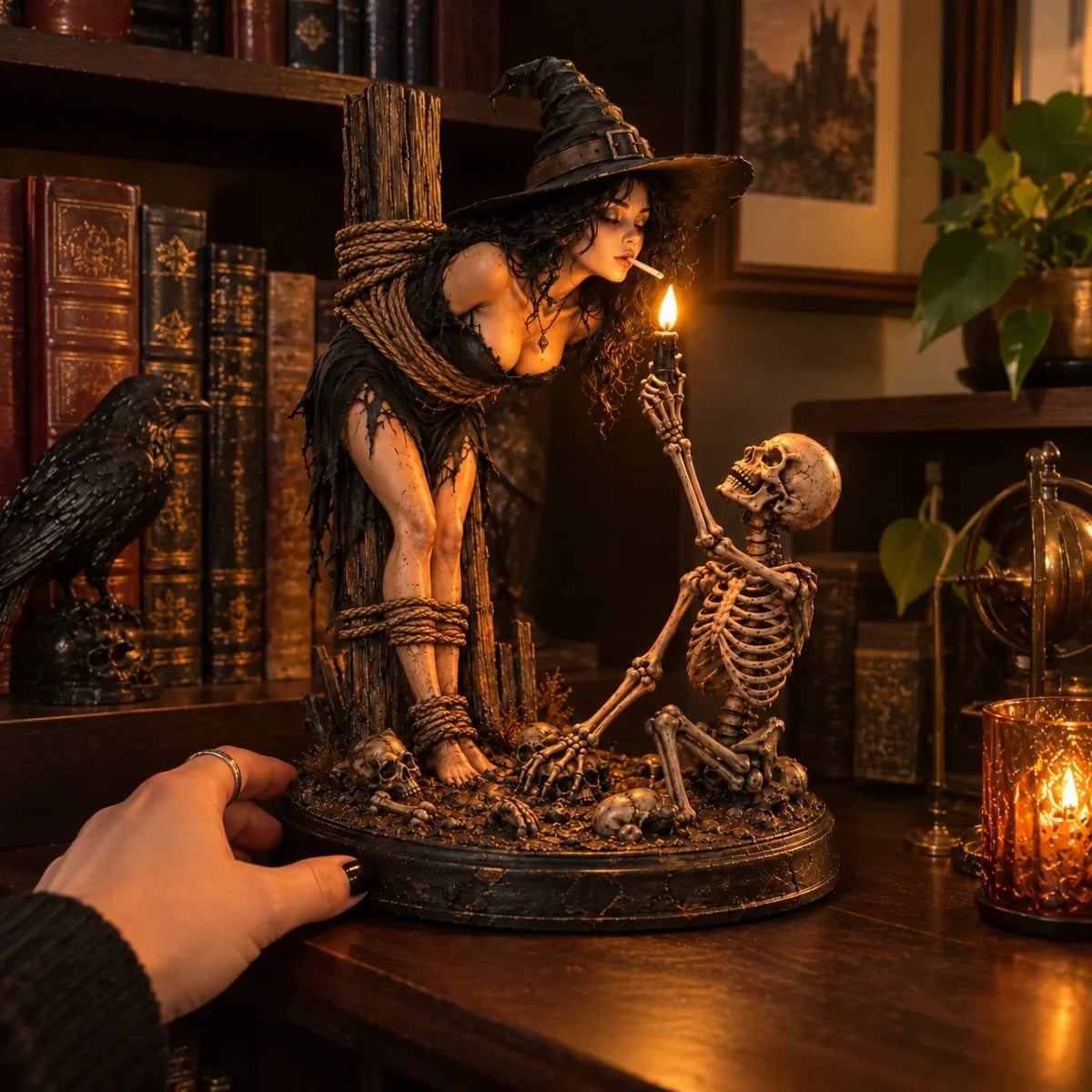 🧙💀Witch and Skeleton Candle Figure – Dark, Gothic Halloween Table Decoration🔥