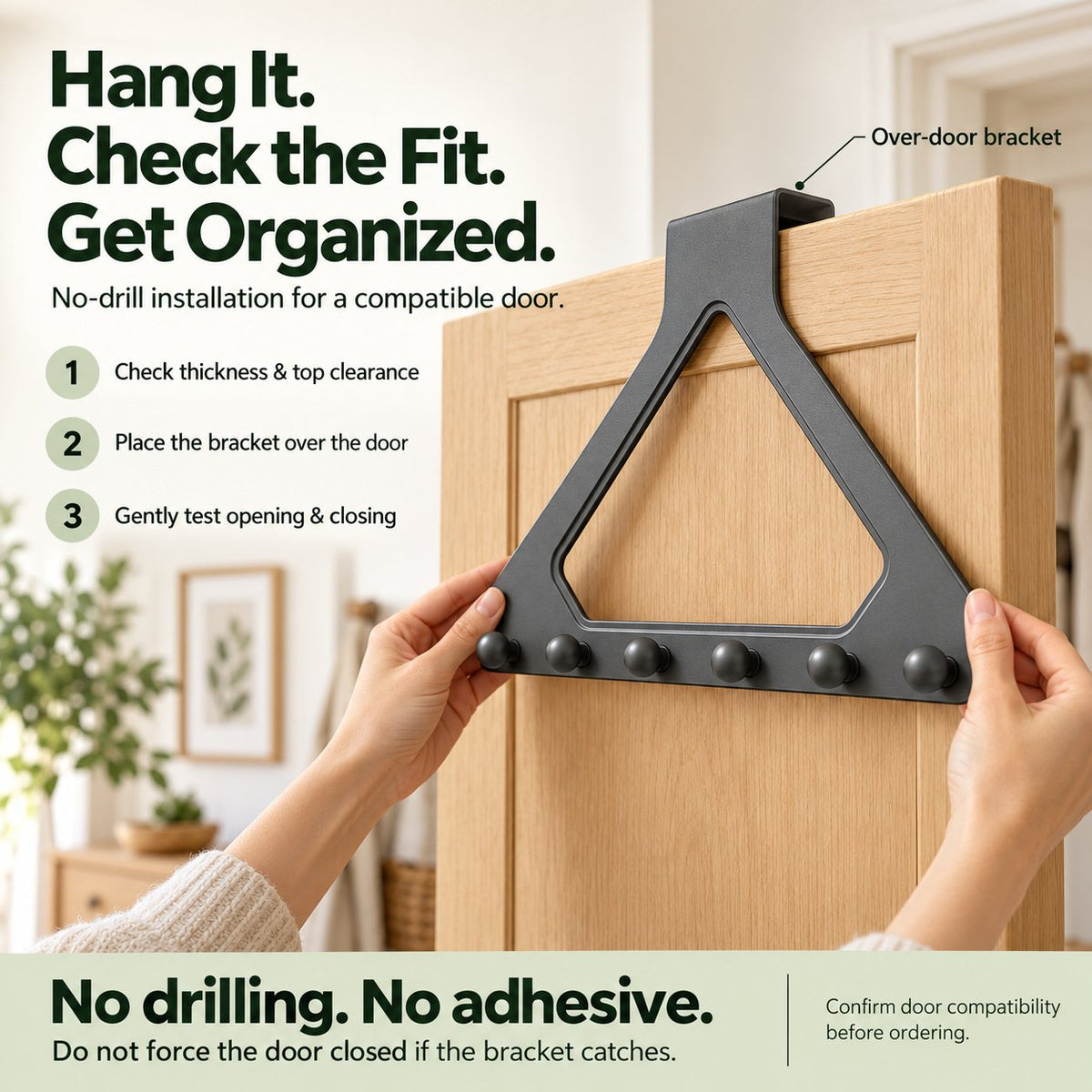 🚪 Over-the-Door 6-Hook Organizer – No-Drill Triangle Rack for Clothes, Towels, Hats & Bags