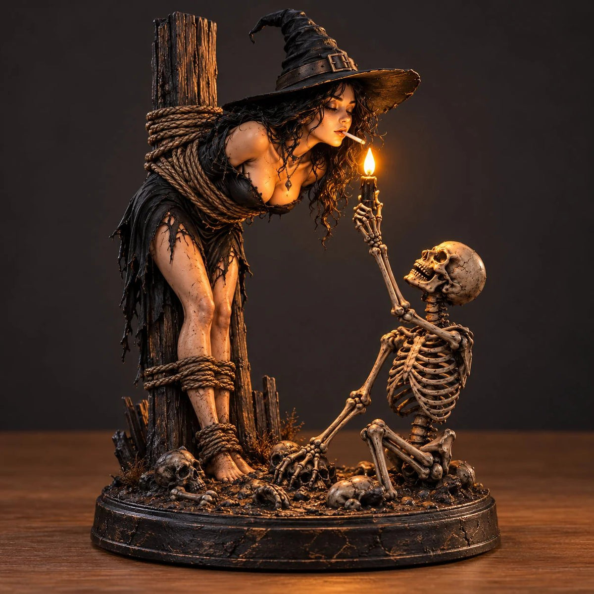 🧙💀Witch and Skeleton Candle Figure – Dark, Gothic Halloween Table Decoration🔥