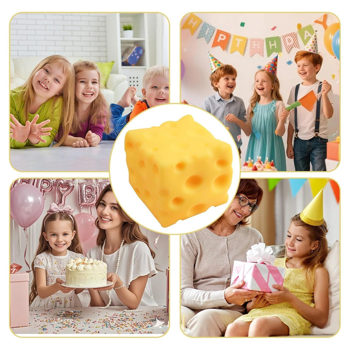 Cheese Cube Squishy Toy, Soft Moldable Petroleum Jelly-Filled Squeeze Ball 🧀
