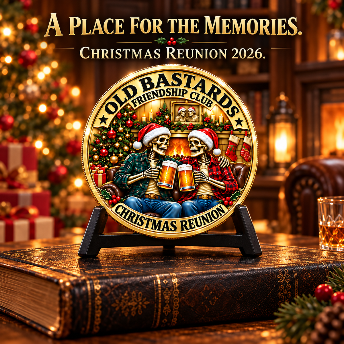 2026 Old Bastards Friendship Club Christmas Coin – Double-Sided Gold-Tone Keepsake for Lifelong Friends