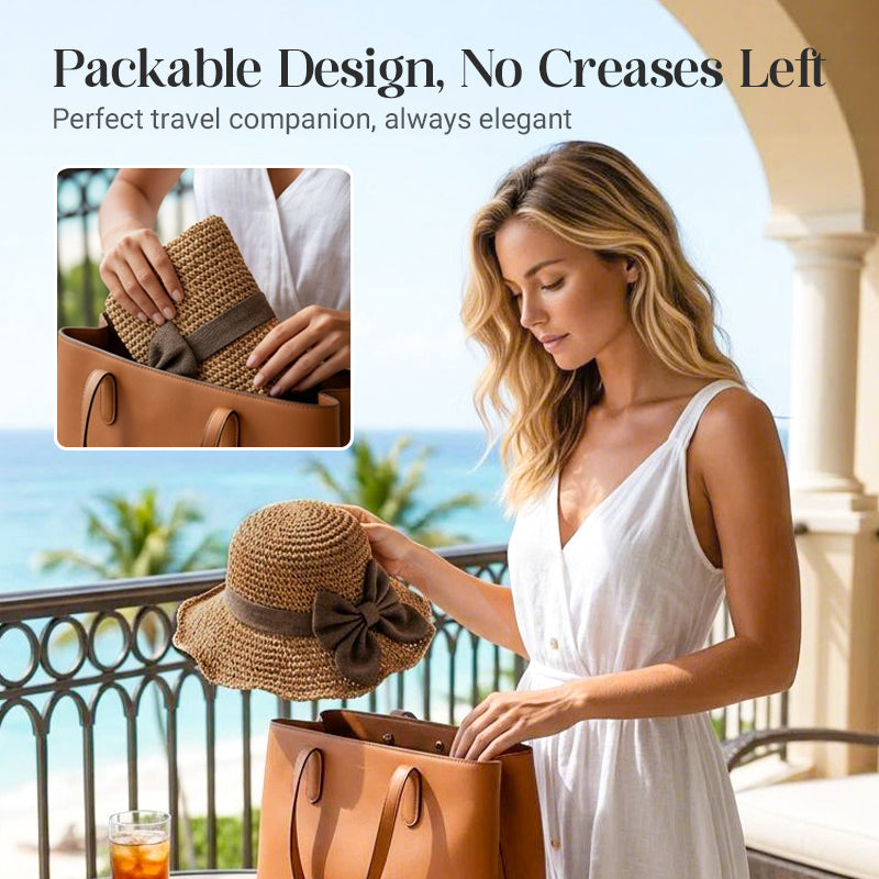 Stylish Woven Straw Sun Hat with Bow Detail