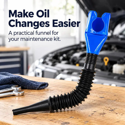 🛢️ Clip-On Flexible Oil Funnel — Reach Awkward Fill Openings with Less Mess