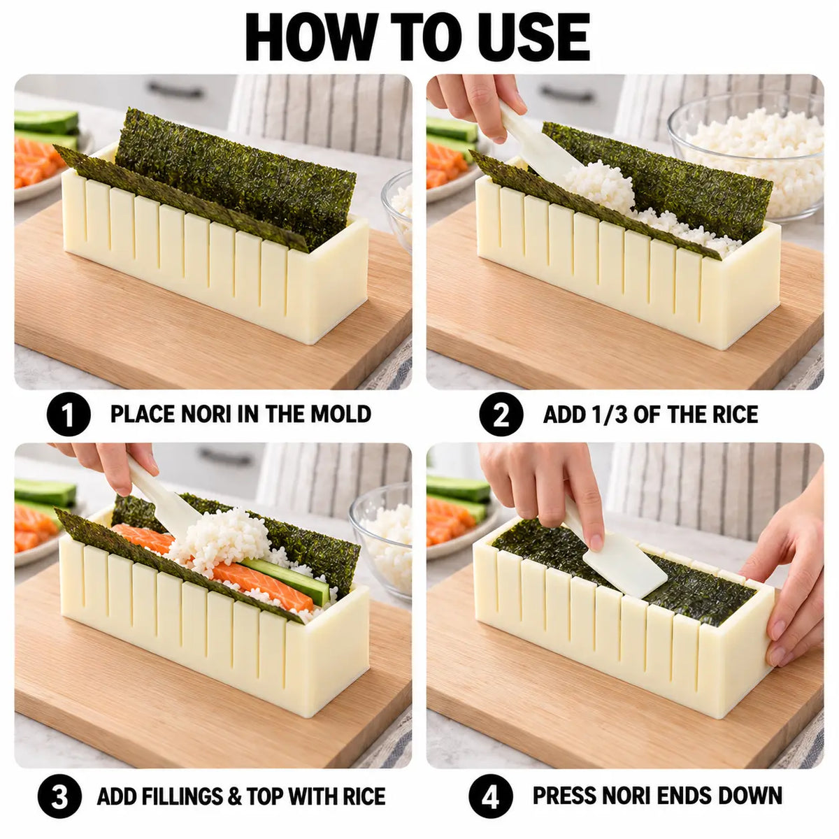 DIY Sushi Maker Mold Set, HIPS Non-Stick Sushi Rolling Tool with Cutting Groove 🍣
