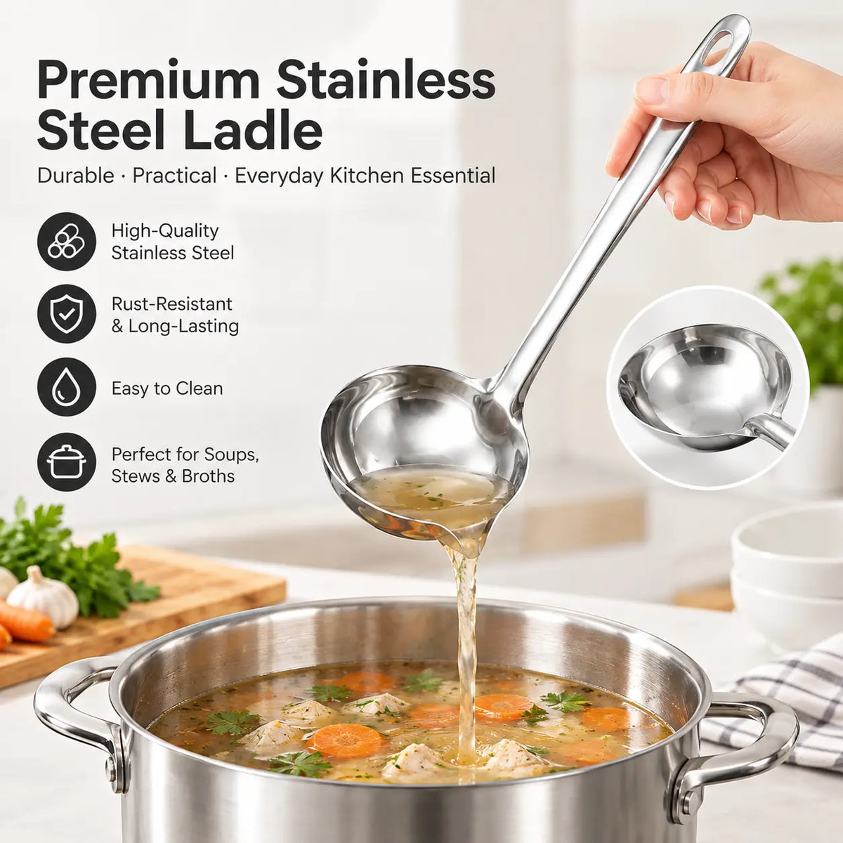 2 Counts Stainless Steel Oil Separator Ladle, Mirror Polished Surface 🥄