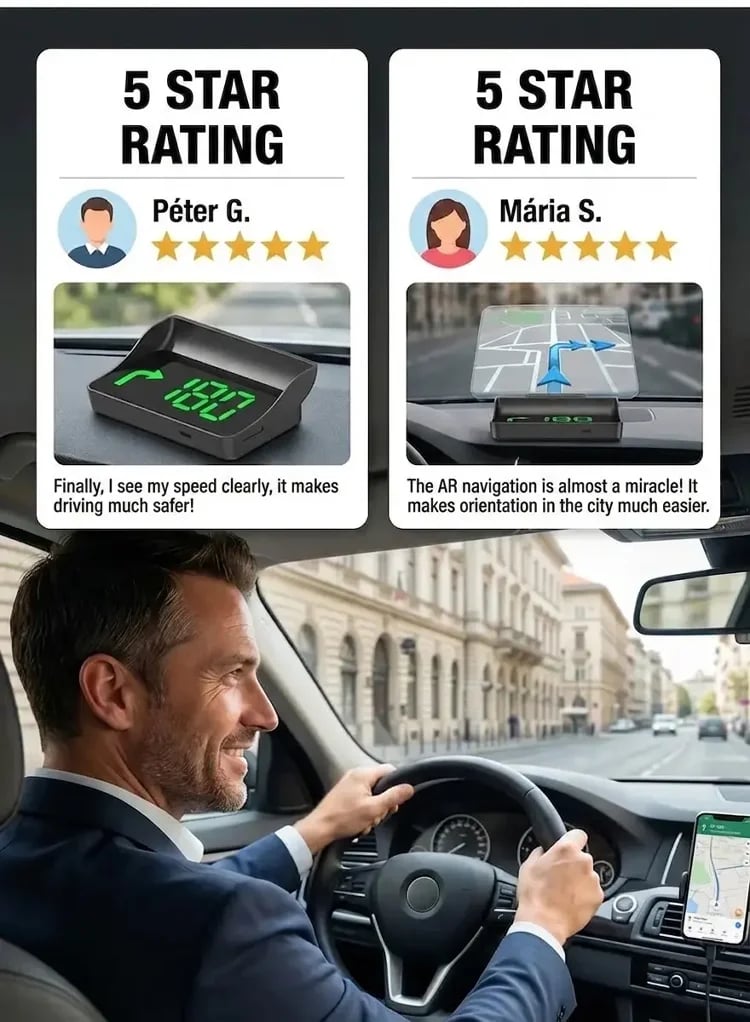🚗Head-Up Display Car GPS Digital Speedometer – Traffic Light Countdown & Red Light Camera Alert HUD, Universal Driver Safety Warning Device to Avoid Tickets for City Driving