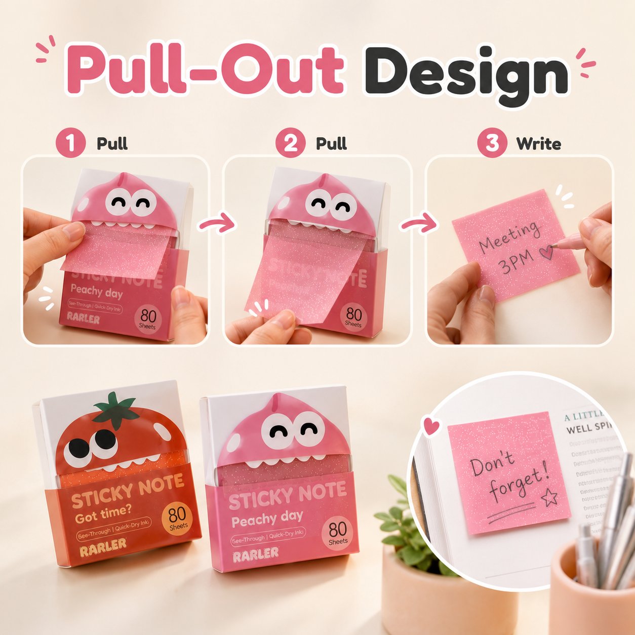 🔥HOT SALES 50% OFF - 👾Cute Monster Memo Notes | Pull-Out Sticky Note Pad with 80 Easy-Peel Sheets