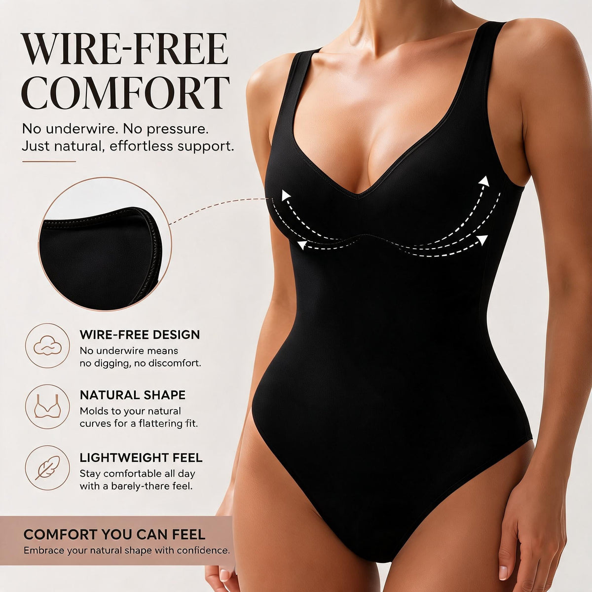 Seamless Plunge Thong Bodysuit – Tummy Control & Adjustable Straps