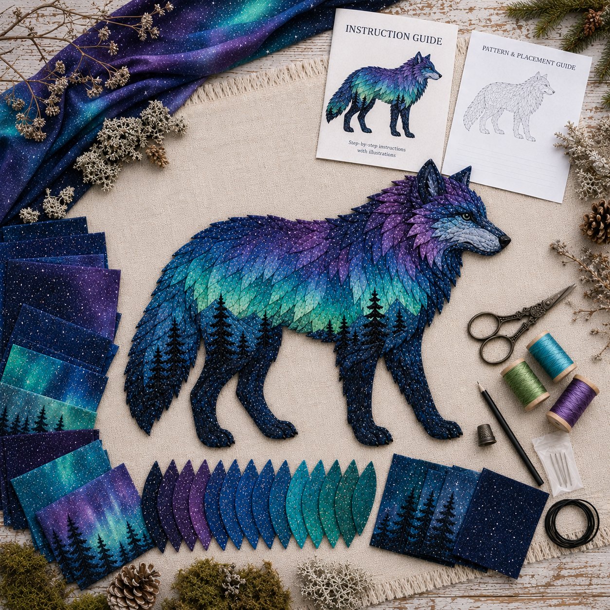 🔥HOT SALES 50% OFF - 🐻Northern Lights Wildlife DIY Patchwork Kit | Aurora Layered Fabric Art, Beginner Sewing Decor & Handmade Nature Gift