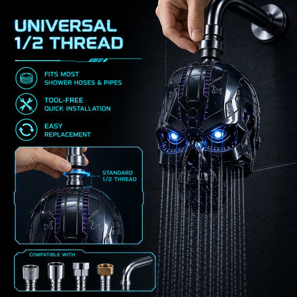 🚿👾Cyber Mecha Skull Color Changing LED Pressure Boost Shower Head