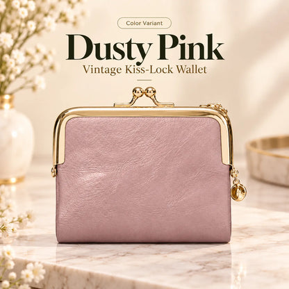 👛 Vintage Kiss-Lock Folding Wallet: Premium Leather, Compact & Chic