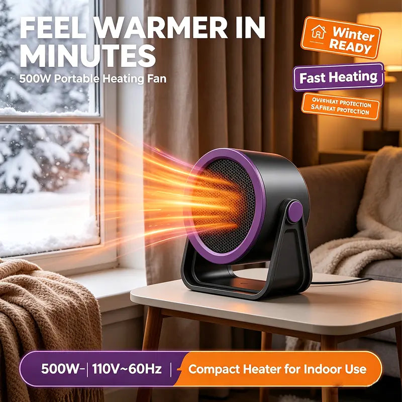 🔥 500W Compact Desk Heater — Adjustable Warmth for Cozy Workdays