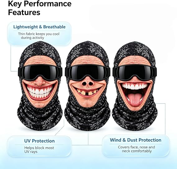 Realistic Face Balaclava – Funny Ski & Snowboard Mask for Cold Weather Adventures, Unisex Adult One Size (21-24') ⛷️