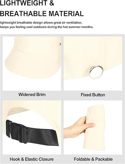 UPF50+ Ponytail Sun Hat Wide Brim Lightweight Adjustable Outdoor UV Protection Bucket Cap☀️
