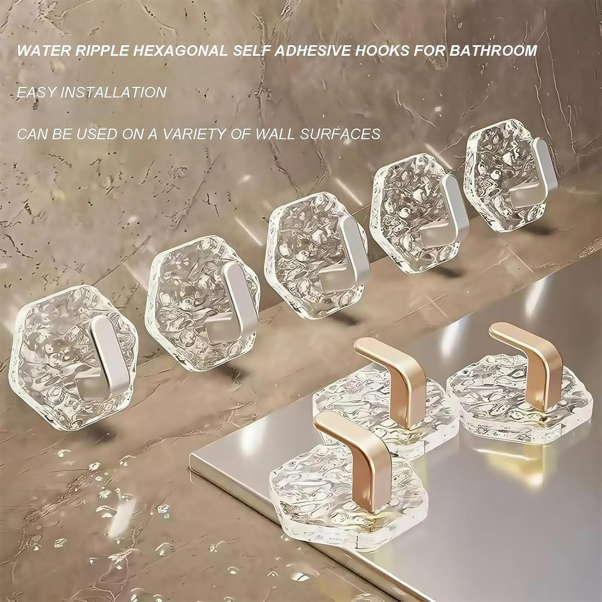Hexagonal Ripple Self-Adhesive Hooks 10 Pack, Heavy Duty Waterproof Sticky Hooks🪝