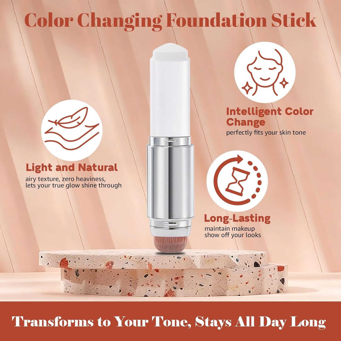 Dual-Ended Color Matching Foundation Stick with Built-In Blending Brush🤍