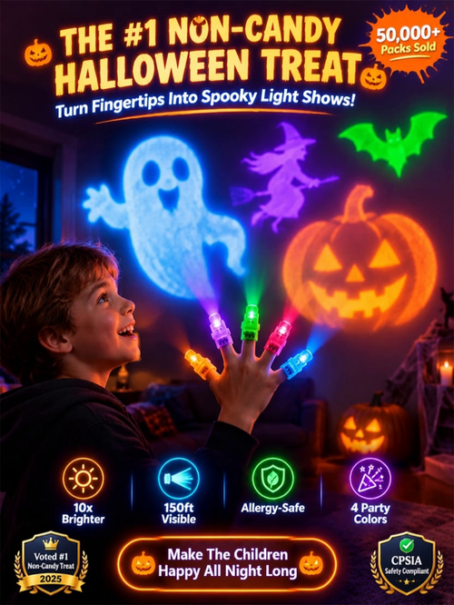 【Halloween projection finger lamp】Glow bright: 150ft visibility to stop traffic, No more dark nights!