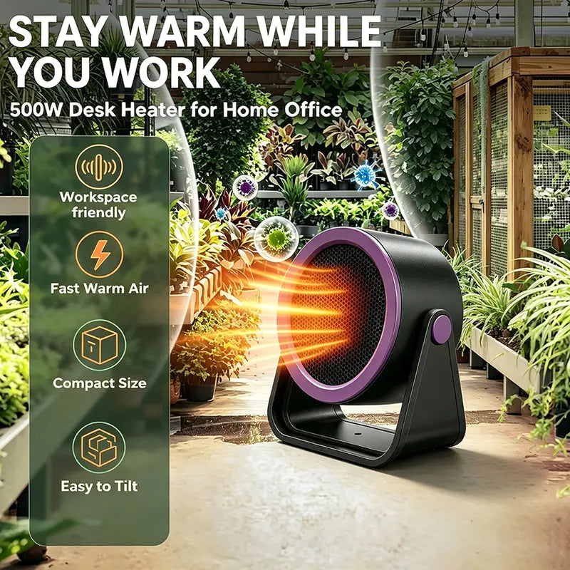🔥 500W Compact Desk Heater — Adjustable Warmth for Cozy Workdays
