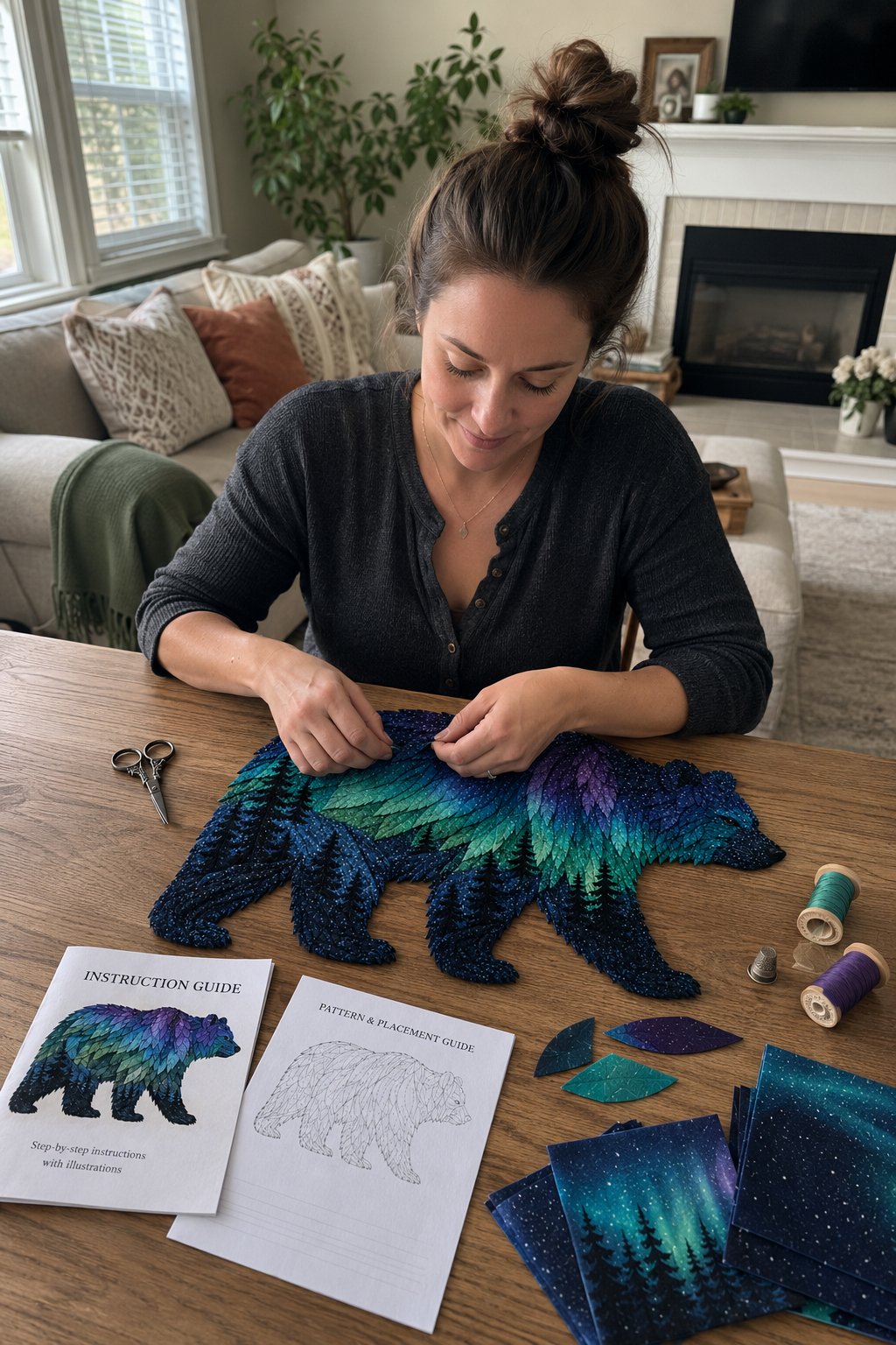 🔥HOT SALES 50% OFF - 🐻Northern Lights Wildlife DIY Patchwork Kit | Aurora Layered Fabric Art, Beginner Sewing Decor & Handmade Nature Gift