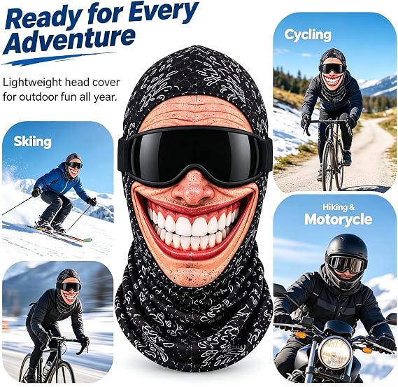 Realistic Face Balaclava – Funny Ski & Snowboard Mask for Cold Weather Adventures, Unisex Adult One Size (21-24') ⛷️