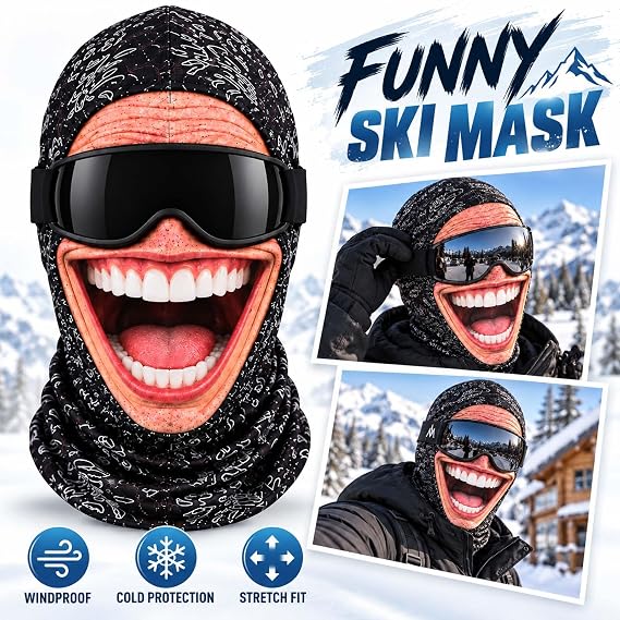 Realistic Face Balaclava – Funny Ski & Snowboard Mask for Cold Weather Adventures, Unisex Adult One Size (21-24') ⛷️
