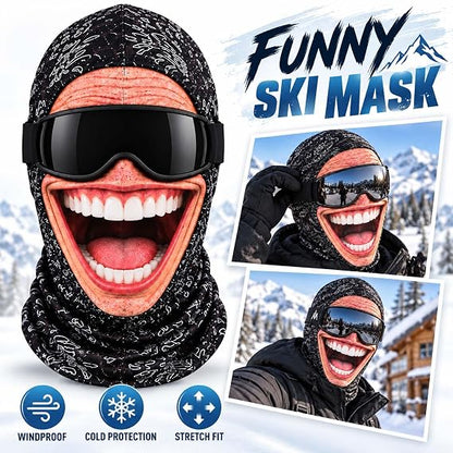 Realistic Face Balaclava – Funny Ski & Snowboard Mask for Cold Weather Adventures, Unisex Adult One Size (21-24') ⛷️