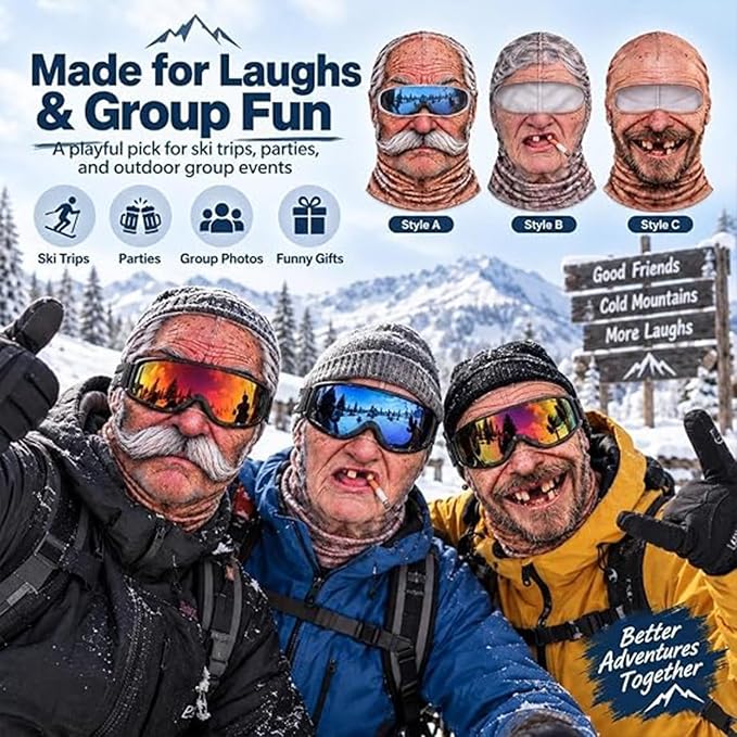 Realistic Face Balaclava – Funny Ski & Snowboard Mask for Cold Weather Adventures, Unisex Adult One Size (21-24') ⛷️