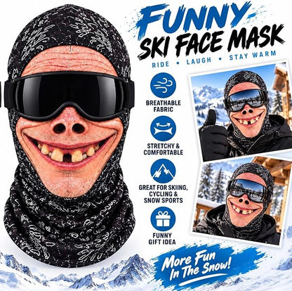 Realistic Face Balaclava – Funny Ski & Snowboard Mask for Cold Weather Adventures, Unisex Adult One Size (21-24') ⛷️