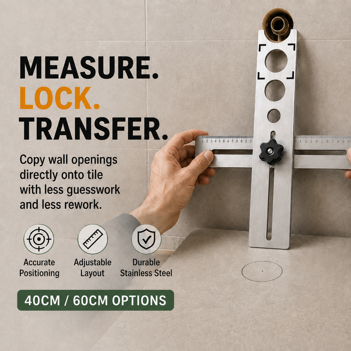 🎃Halloween Deal 50% OFF!🛠️ Stainless Steel Tile Positioning Ruler – Adjustable Drill Guide & Precision Measuring Tool