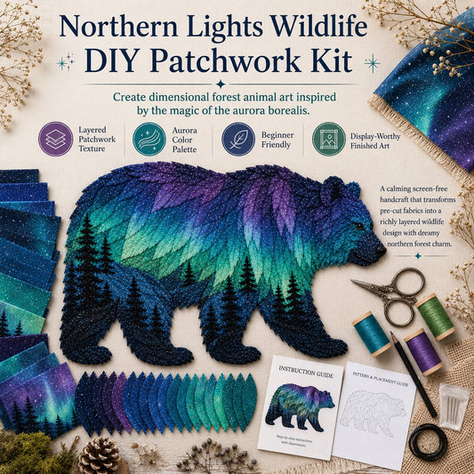 🔥HOT SALES 50% OFF - 🐻Northern Lights Wildlife DIY Patchwork Kit | Aurora Layered Fabric Art, Beginner Sewing Decor & Handmade Nature Gift